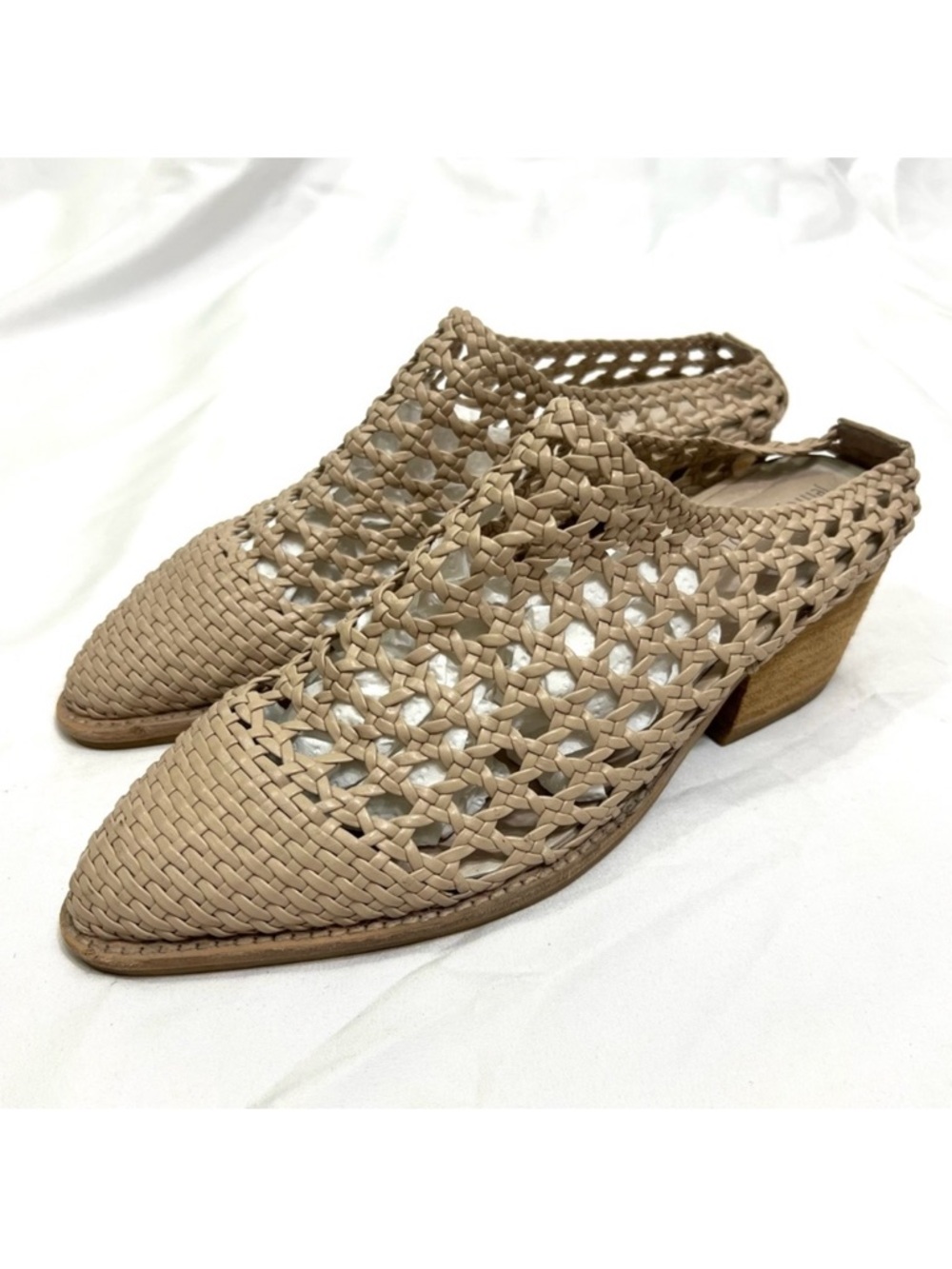 Jeffrey Campbell Leone Woven Leather Mule Heel Tan Size 9